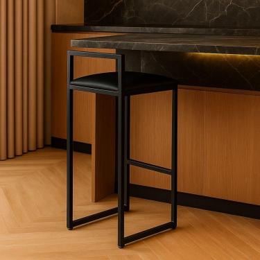 Imagem de Banqueta Ferro Alta Industrial Metal Bar Moderno Corino Preto