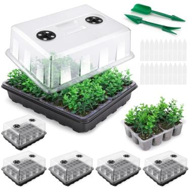 Imagem de Ryscam Bandeja inicial de sementes, bandejas para iniciantes de mudas para iniciar sementes de plantas, bandejas de germinação de plantas de jardinagem interna, preta, 5 peças