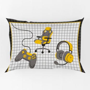 Imagem de Porta Travesseiro Fronha Avulsa Game Streamer 70cm X 50cm Estampa Digital Geek Nerd Cor Amarelo