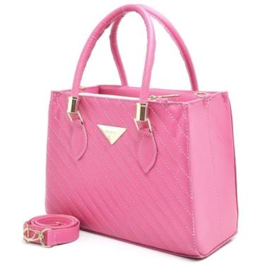 Imagem de Bolsa Feminina Tiffany com Alça Transversal, Couro Sintético Matelassê, Detalhes Dourados, Estilo Elegante (Rosa)