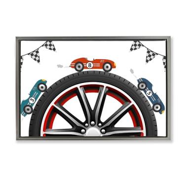 Imagem de Stupell Industries Arte de parede em tela flutuante com moldura cinza Racing Around Wheel, design de Christine Simpson Art, 43 x 63 cm
