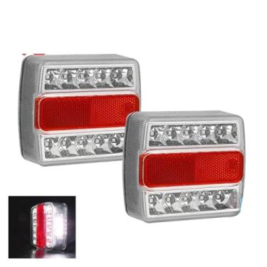 Imagem de Conjunto de 2 peças de lanterna traseira à prova d'água 12V/24V com 14 LEDs, luz de freio, seta e indicador de placa para caminhão, reboque, caravana, barco e RV.