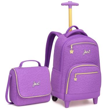 Imagem de Kit Mochila Juvenil com Rodinhas e Alça Reforçada + Lancheira Escolar Feminina Matelasse - Borboletas - Just