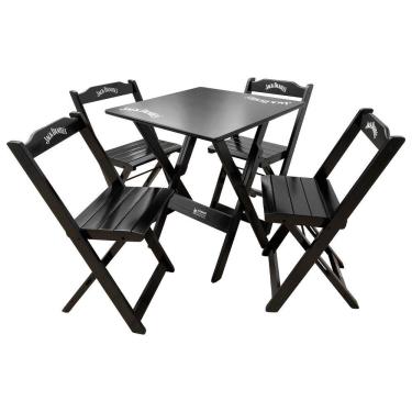 Imagem de Conjunto Mesa Dobrável Madeira 70x70 Com 4 Cadeiras Personalizada Jack Preta - Cor: Preto