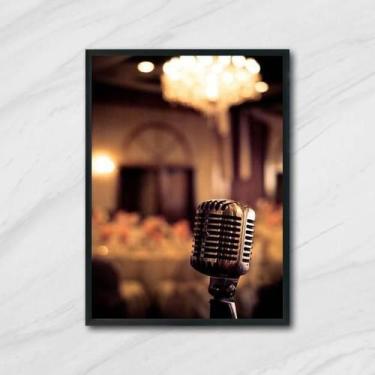 Imagem de Quadro Fotografia Microfone 45X34Cm Com Vidro Moldura Preta - Quadros 