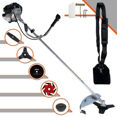 Imagem de Roçadeira Robusta Toyama TBC43H À Gasolina 2 Tempos 43cc 12.000rpm 1,7HP Completa 5 Opções de Corte Com Facas 2 Pontas, 3 Pontas, 6 Pontas e 80 Dentes