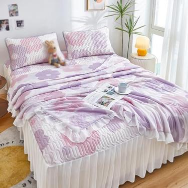 Imagem de Conjunto de 3 peças de colcha de verão king size novo verão estilo princesa conjunto de saia de cama acolchoada de látex lavável na máquina conjunto de capa de cama de renda de verão conjunto de 4