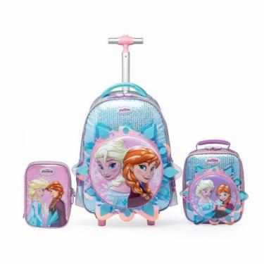 Imagem de Kit Mochila Lancheira Estojo Escolar Frozen Rodinha Disney
