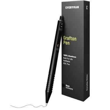Imagem de man Caneta Grafton preta com tinta gel premium, caneta de metal EDC, instrumento de escrita de luxo com recargas. para homens, negócios, executivos. Elegante, confiável,