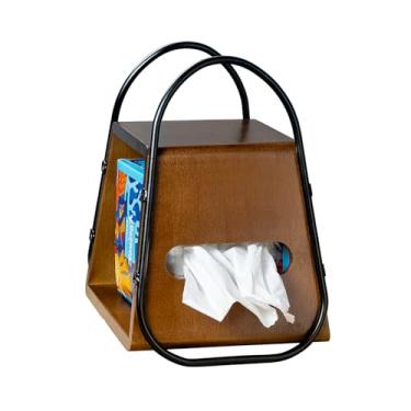 Imagem de Capa quadrada de caixa de lenços de madeira, suporte de caixa de lenços de cubo decorativo estilo bolsa com alças para bancada de banheiro, mesas de cabeceira, mesa de escritório e carro, adequado