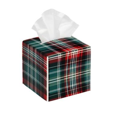 Imagem de Suporte quadrado de couro para caixa de lenços de papel, impermeável, xadrez, impressão, retrô, facial, organizador de papel com cinto inferior, estojo de lenços para mesa, banheiro, escritório, mesa