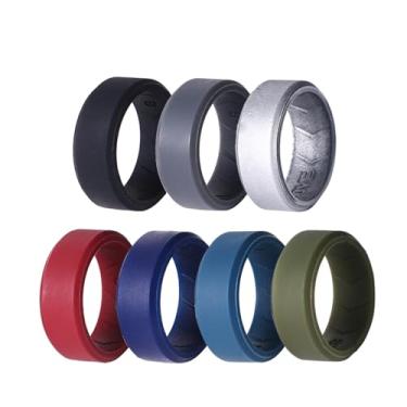 Imagem de Aroncent Pacote com 7 alianças de casamento de silicone: alianças de casamento de borracha respirável com borda de degrau de 8 mm - presente para treino esportivo, dia dos namorados, Silicone, Sem