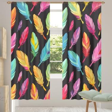 Imagem de 2 conjuntos de painéis de penas com estampas coloridas, cortinas transparentes e arejadas, com filtro leve, painéis de cortina de porta e janela para sala de estar, quarto, jantar, 203 cm de