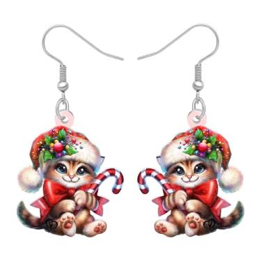 Imagem de BONSNY Brincos pendentes de gato de Natal de acrílico, joias engraçadas de Natal de gatinho, brincos festivos de inverno para mulheres, presente de Natal para donos de animais de estimação, Medium