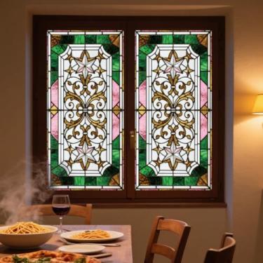 Imagem de ANATTASOUL Adesivos de janela estática padrões Art Nouveau de luxo 1 folha de decalques reutilizáveis de janela para vidro, 120 cm x 30 cm adesivo de janela dupla face removível para quarto
