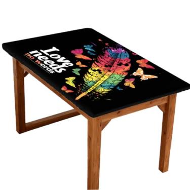 Imagem de hongjinglin Toalha de mesa retangular de 1,8 m com elástico, elástico, cor autismo, plumas, capa de mesa retangular, impermeável, lavável, protetor de mesa para piquenique, jantar, cozinha, decoração