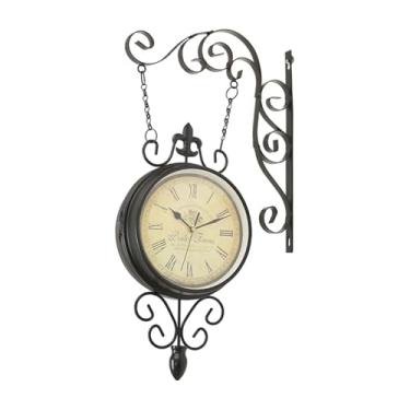 Imagem de WeiLaiKeQi Relógio de parede duplo lado redondo fazenda rotação 360 graus relógios pendurados fácil silencioso design retro relógio decorativo, Preto