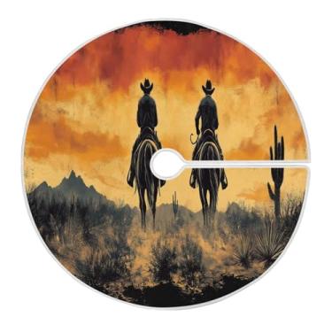 Imagem de Blueangle Saia de árvore de Natal de cowboy do oeste americano de 120 cm - poliéster macio e resistente a rugas, decoração de férias para festas de Natal, árvore festiva e decoração de casa (197)