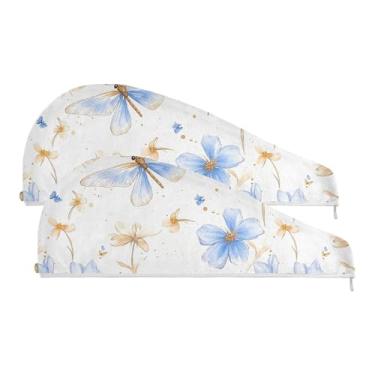 Imagem de SEHANY Toalha de cabelo de microfibra de flores coloridas elegantes para mulheres, 2 peças, turbantes de cabelo de secagem rápida com botão, touca de cabelo seco absorvente toalha de secagem de cabelo