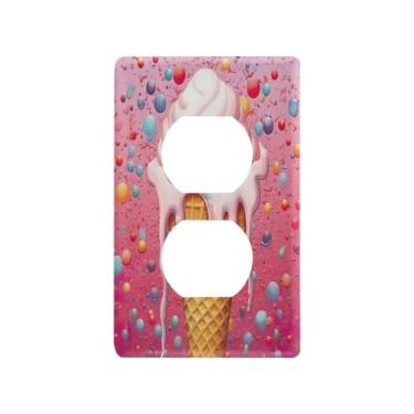 Imagem de Blueangle Placa de parede dupla para sorvete fofo, tamanho padrão, placas de cobertura de tomada elétrica de 1 gangue para decoração de quarto de escritório em casa, 4,53 x 2,76 polegadas (859)