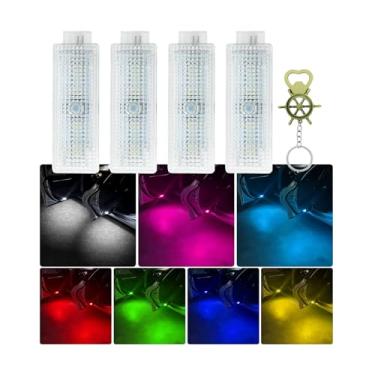 Imagem de HIBEYO 4 peças para BMW em um modelo de luzes LED de boas-vindas (2007-2019), luzes de porta de carro RGB em 7 cores, instalação sem perdas para BMW 1/2/3/4/5/6/7/X1/X3/X4/X5/X6 Chaveiro abridor de