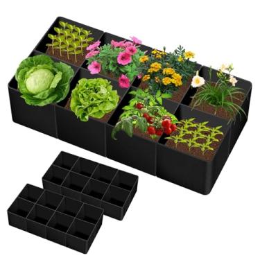 Imagem de DTNESS Pacote com 2 canteiros de jardim elevados de tecido, 128 galões, 1,8 x 8,5 m, sacos de cultivo de plantas, 8 grades, retangulares, respiráveis para uso interno, externo, batatas, legumes,