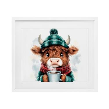 Imagem de Stupell Industries "Cozy Hot Chocolate Cow", Impressão emoldurada sob vidro, branca, 40,6 x 33,5 cm