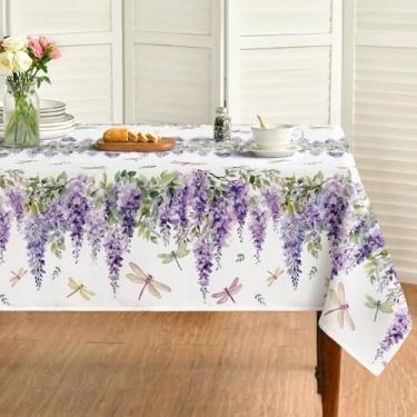 Imagem de Horaldaily Toalha de mesa retangular de 152 × 300 cm, lavanda roxa, folhas de libélula, lavável, capa de mesa sazonal para decoração de festa, piquenique, jantar