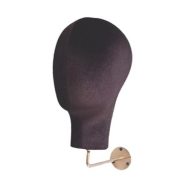 Imagem de Kokiya Cabeça de manequim feminina de veludo para montagem na parede, suporte e prático para perucas, chapéus e bonés, ideal para uso profissional, Preto