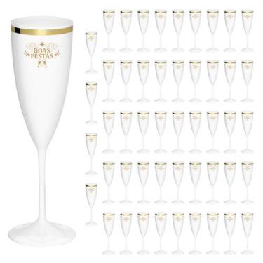 Imagem de Taça Espumante Boas Festas 170ml Borda Dourada Acrílico - 50pçs - NEOP
