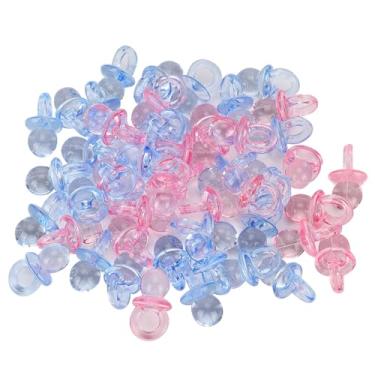 Imagem de Cryfokt Chupeta Acrílica Mini Brinquedos Coloridos para Decoração de Festa de Aniversário de bebê 100 Peças, Adequada para Bebês e Crianças, Transparente e Brilhante (Rosa transparente + azul)