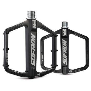 Imagem de SOFRON Pedais de bicicleta MTB, pedais leves de bicicleta de montanha para bicicletas BMX/Road - Pedal de plataforma grande de liga de alumínio universal, preto