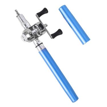 Imagem de Vara de pesca carretel combo mini caneta bolso portátil telescópica leve fibra vidro vara de pesca caneta para rio lago (Azul)