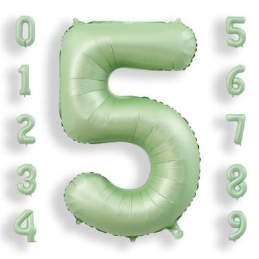 Imagem de AULE 5 números grandes de balões de 101 cm, verde sálvia, balões grandes com números de alumínio, decorações de festa de feliz aniversário de hélio gigante para homens e mulheres, suprimentos de festa
