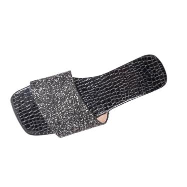 Imagem de Chinelos femininos de verão com boca de peixe com contas de strass para uso diário casual em design brilhante, Preto, 38