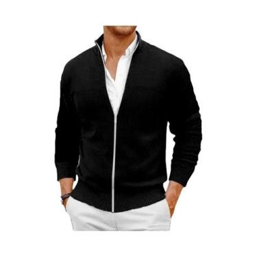 Imagem de Suéter Masculino Slim Fit Com Zíper, Malha Quente, Cardigan Com Gola A