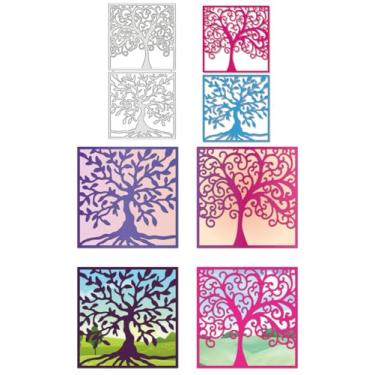 Imagem de 1 estêncil de matriz de corte de aço carbono, cor de aço inoxidável, tema árvore da vida, molde de corte para álbum de fotos faça você mesmo, cartão de papel decorativo em relevo, 17 x 8,4 x 0,1 cm