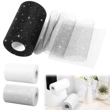 Imagem de Rolos de tecido de tule com glitters, 15 cm e 50 metros, carretel de tecido, fita de tule brilhante, carretel de poliéster para saia tutu, embrulhar presentes, casamentos, decoração de festa