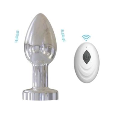 Imagem de Plug Anal Cromado Com Controle Remoto Sem Fio 10 Vibrações Recarregável Acessório Erótico PL198 (PRATA)