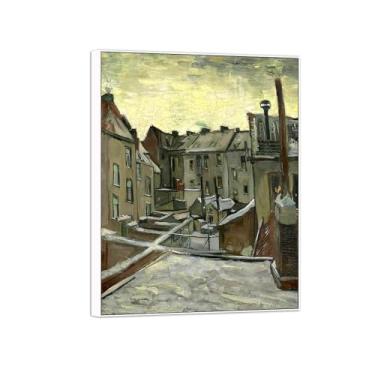 Imagem de BMZFYBS Vincent van Gogh Famosa pintura em tela de arte de parede pronta para pendurar. Quintais na neve Imagem em moldura branca para decoração de sala de estar 50 x 65 cm 20 x 26 pol