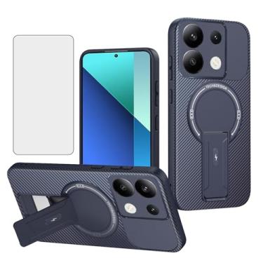 Imagem de Asuwish Capa de telefone para Xiaomi Redmi Note 13 4G capa magnética de fibra de carbono com protetor de tela de vidro temperado e suporte protetor fino macio rígido acessórios para celular Note13