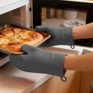 Imagem de Luvas de forno com 2 unidades, design de dois dedos, luvas de cozinha resistentes ao calor, textura antiderrapante, fácil de lavar, design de laço pendurado