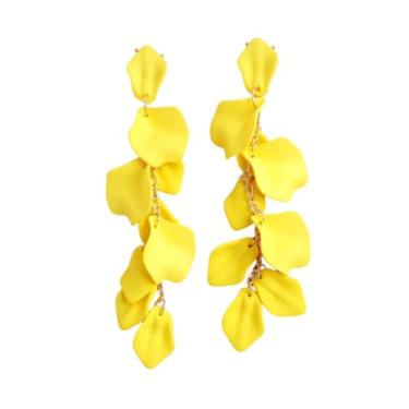 Imagem de Brincos de pétala de rosa longos de acrílico com pingente de flor floral com borla para mulheres, Medium, Metal, Sem pedra preciosa