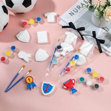 Imagem de Jenaai 24 conjuntos de kit de pintura de cerâmica para presentes, prêmios de futebol sem pintura, estatuetas de gesso com pincéis de tintas, sacos de fita para adultos, decorações de festas esportivas