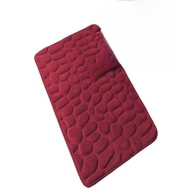 Imagem de Tapete absorvente macio de microfibra antiderrapante para cozinha ou banheiro e quarto(padrão de pedra vermelho)