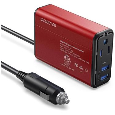 Imagem de Inversor de Potência Automotivo 150W, com Portas USB, ISELECTOR MRA1012EU NEW, Vermelho