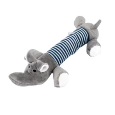 Imagem de Brinquedo de Pelúcia Mordedor Interativo para Cães Som Durável De Desenho Animado(Elefantinho Listrado Cinza)
