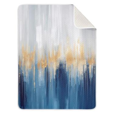 Imagem de Wassud Cobertor de bebê azul dourado para meninos e meninas, cobertor de bebê para recém-nascidos, essencial para recém-nascidos, cobertores macios 76 x 101 cm