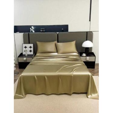Imagem de Lençol Superior Casal Padrão Com 2 Fronhas Cetim Seda Brilho Cor:Cobre
