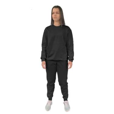 Imagem de Conjunto de Moletom Feminino Blusa Sem Capuz e Calça Jogger Liso - Rel